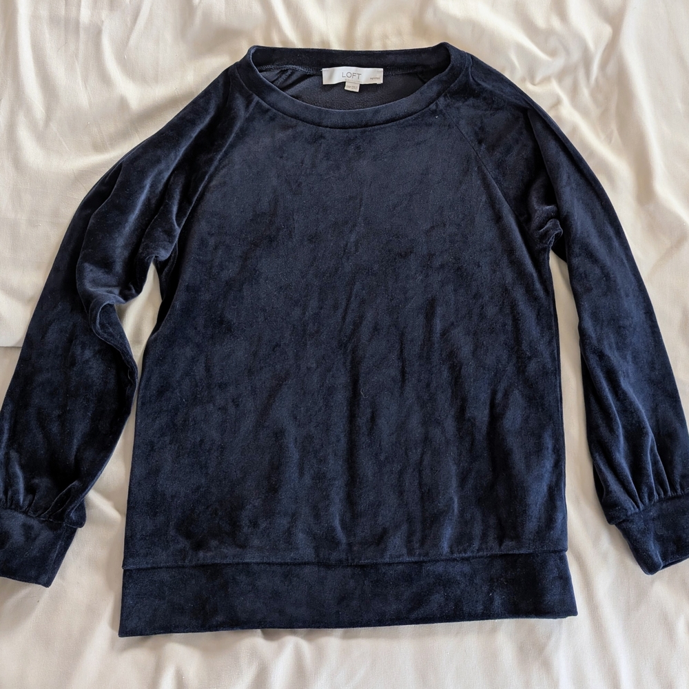LOFT Deep Navy Velour Top